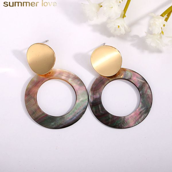 

new exaggerated big natural shell round hollow dangle earrring for women korea style elegant pendant copper stud earring jewelry wholesale, Silver