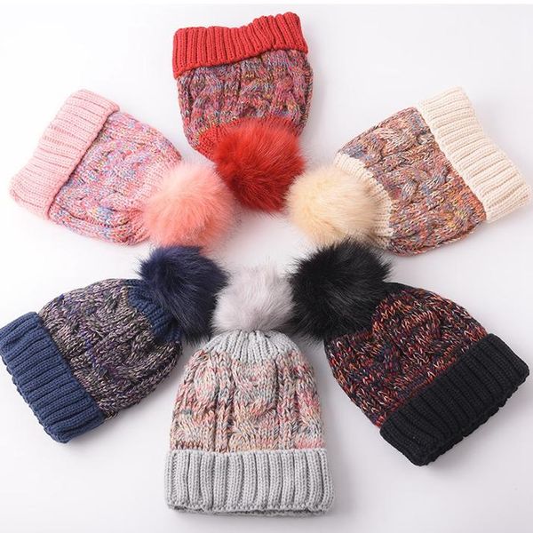 

women pompon beanie hat fashion winter colorful knitted fur ball hat outdoor causal warm knit crochet ski cap fa3169
