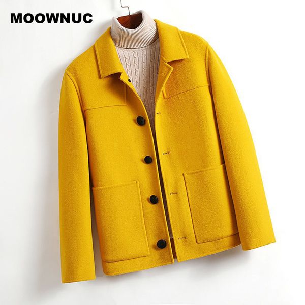 

moownuc men 2020 new arrival winter double-faced woollen coat fashion solid trench coat men casual wool jackets, Black