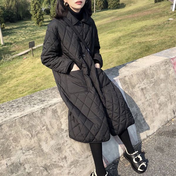 

ewq]2019 autumn new full sleeve ultra light outerwear coat korea plus zise winter black long section cotton-padded coats16n-a42