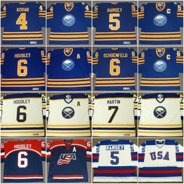 

Buffalo Sabres JERRY KORAB 1978 MIKE RAMSEY 1980 USA Olympic JIM SCHOENFELD PHIL HOUSLEY 1988 RICK MARTIN 1980 Vintage Hockey Jersey
