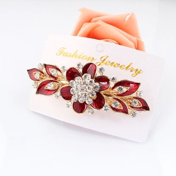 

graceful luxury designer fashion crystal flower alloy gold color hair pins women girls spring hair clips, Black;brown