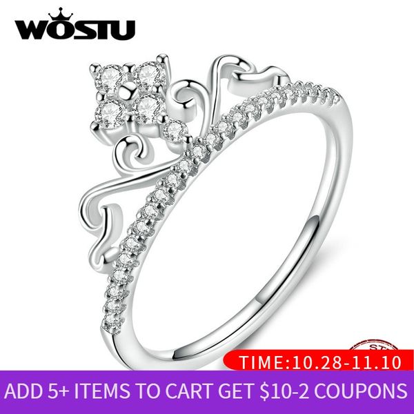 

wostu real 925 sterling silver princess crown ring for women zircon wedding rings engagement lover jewelry bkr597, Golden;silver