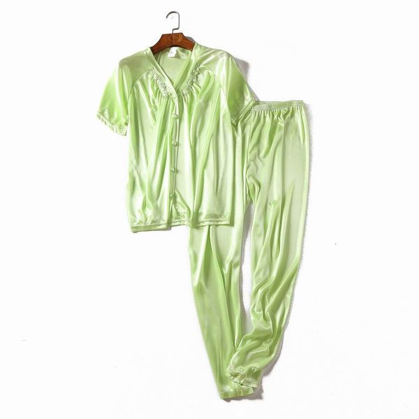 

women spring fresh green 2-piece sleepwear loose casual pajamas set, Blue;gray