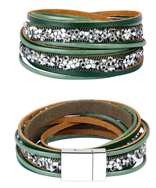 

Amazon Jewelry Multilayer Creative Crystal Bracelet in Europe and America Womens Bracelet with Individual Leather Silver