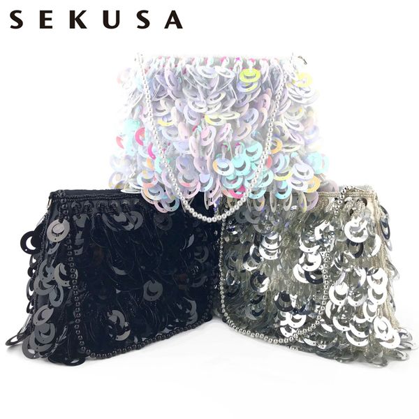 

sekusa новое поступление блестками кисточкой женщины клатчи с плеча цепи вечерние сумки бисером вышивка партии сумки