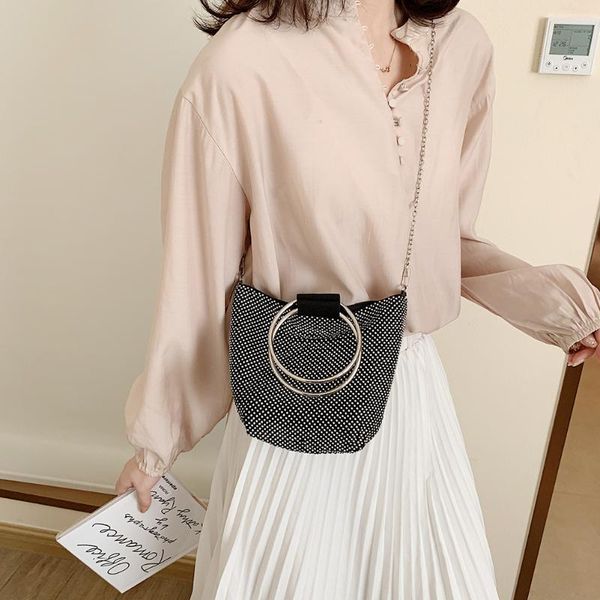 

women rhinestone messenger shoulder totes bag ladies shiny chain bucket handbag for outdoor shopping traveling decoration