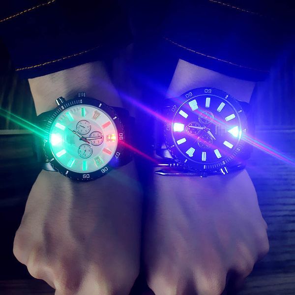 

colorful glow men watch fashion illuminate couple wrist watch luminous illumination male female clock quartz cool student love, Slivery;brown