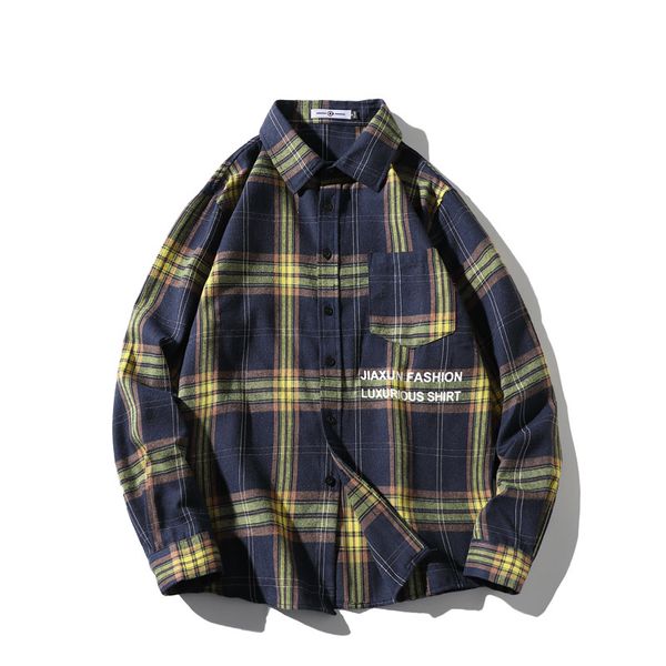 

2020 new spring autumn casual shirt men fashion clothes letter print loose long sleeve striped shirts men's plaid shirts, White;black