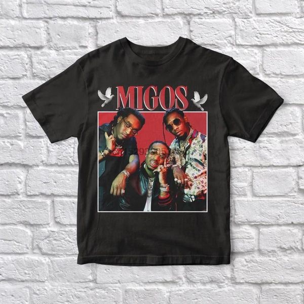 

migos 90 vintage unisex black tshirt, White;black