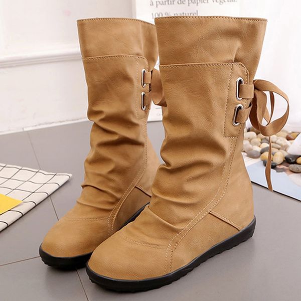 

women's winter shoes knee high boots plus size lace up bandage faux suede brand women shoes wool women winter boots, Black