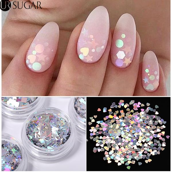 

1g holographic nail glitter sequins irregular butterfly leaf flake paillette tips 3d nail art decorations diy manicure powder, Silver;gold