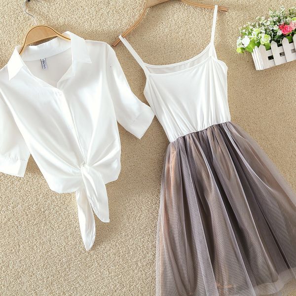 

women s clothing 2 piece set suits women casual clothing sets crop fold tulle skirt 2 piece regular sets plus size, White