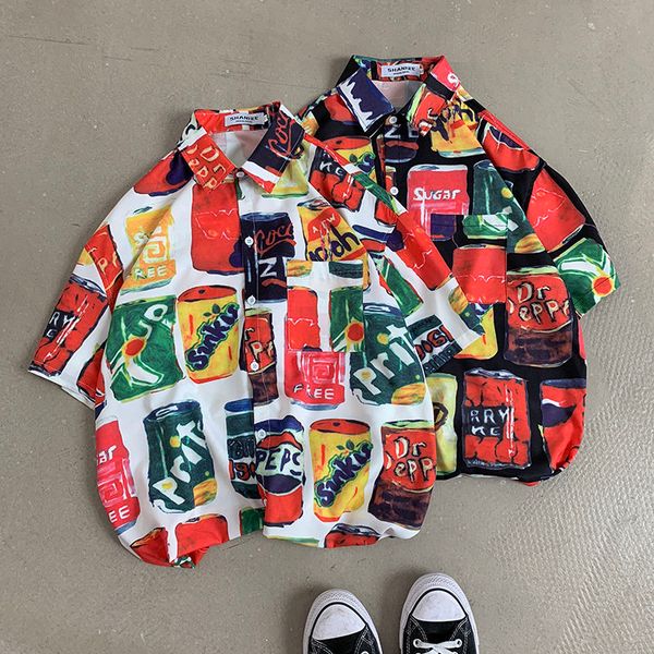 

men's casual shirts 2021 fashion loose camisa hombre male handsome nightclub thin printing short sleeve shirt single breasted -2xl, White;black