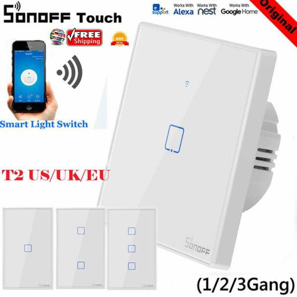 

новый sonoff t2 1/2 / 3gang smart wifi беспроводная панель сенсорный переключатель настенный ретом ctrl