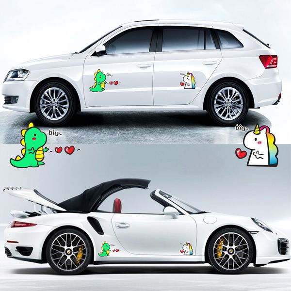 

funny dinosaur reflective sticker lovely personality and creativity rainbow unicorn decals cover scratches car styling sticker