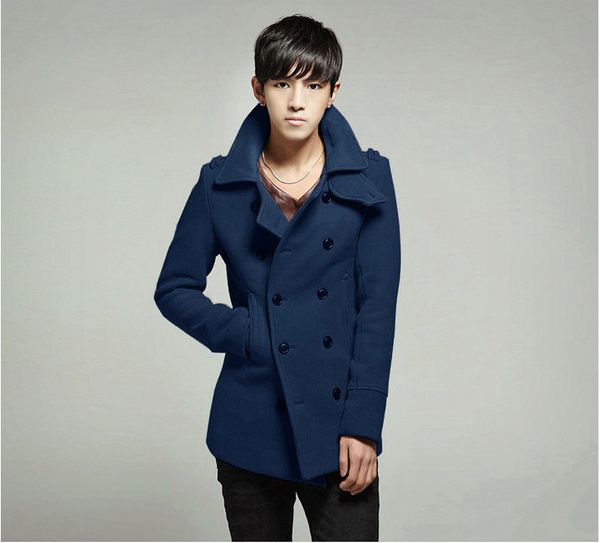 

woolen overcoat men slim fashion british style outerwear large turn-down collar double-breasted solid trench coat 2xl 1xl l, Tan;black