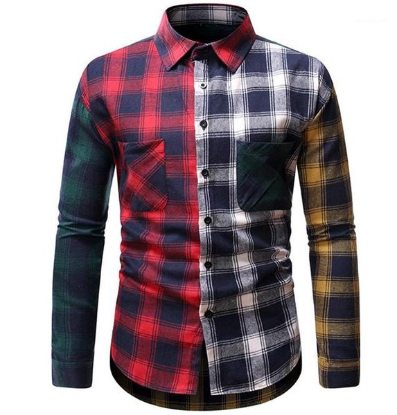 

shirts fashion patchwork loose dress shirt casual mens mens designer plaid, White;black