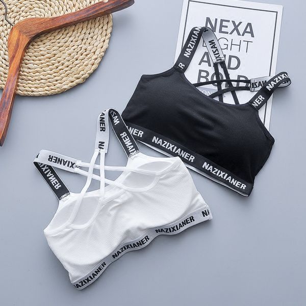 

letter sling cross beauty back sports bra for women wrap chest vest anti-lightening tube fitness yoga bra sports underwear, White;black
