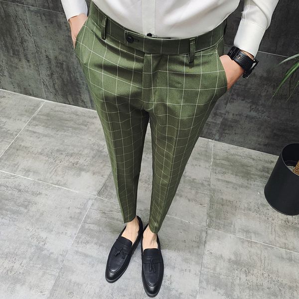 

2019 suit pants summer men's plaid business casual nine points suit pants men's trousers plaid slim nine points, White;black