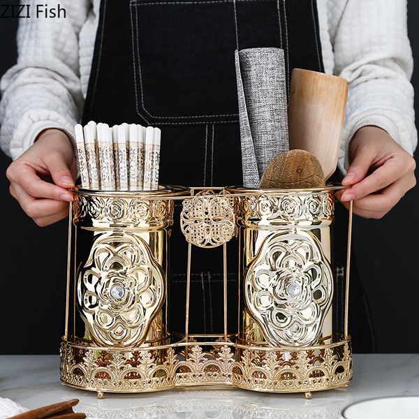 

golden ceramic chopsticks storage rack chopsticks barrel tableware draining rack organizer kitchen wall hanging storage box