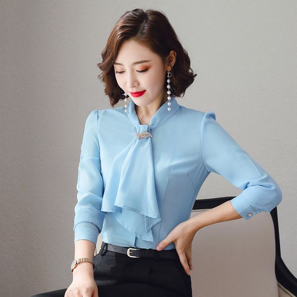 2019 Yj618 Tied Ruffle Neckline Shirt Women Fashion Ol Office Long