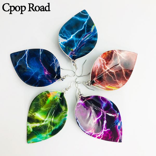 

cpop new glitter faux leather earrings for women colorful weather lightning pattern fashion leaf earrings female jewelry new party gifts, Silver