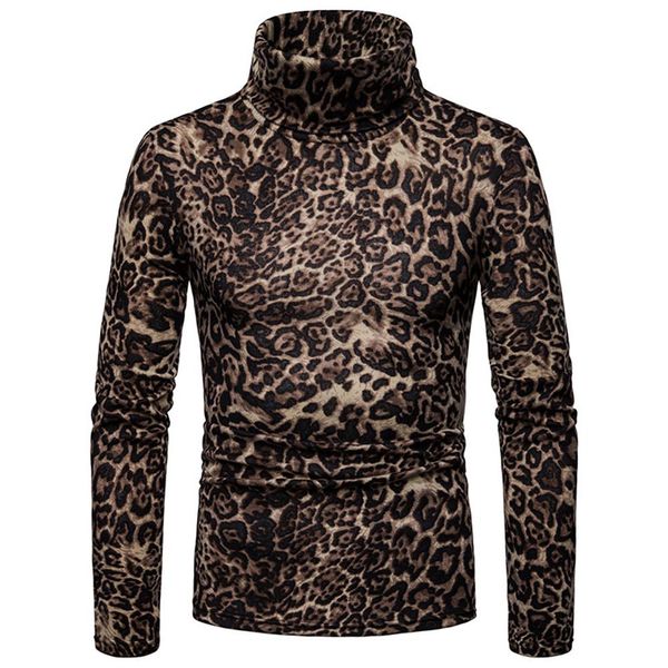 

sweter winter turtleneck sweater men leopard print high neck long sleeve jumper slim fit pullover top, White;black