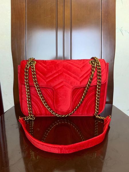 Vendita calda Moda Donna Borse a tracolla Classica catena d'oro 26cm Borsa in velluto Borsa a mano in stile cuore Borsa a tracolla Borse a tracolla # G5185