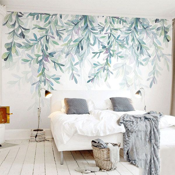 

Custom Photo Wallpaper Modern Green Leaves Watercolor Nordic Style Mural Wall Paper Living Room TV Bedroom 3D Fresco Home Decor, Customize
