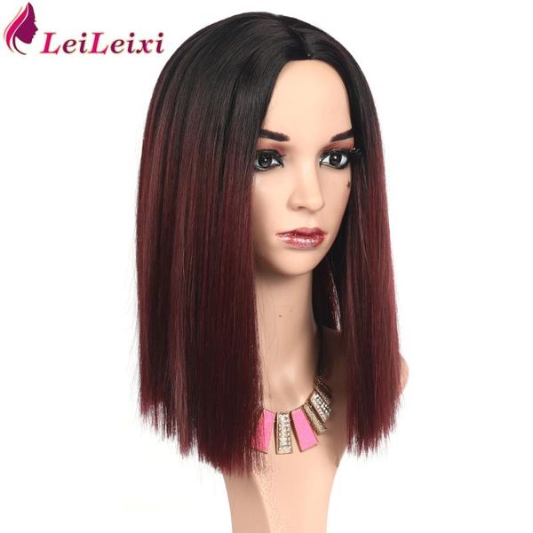 

ombre red short bob wigs synthetic wigs for women middle part daily party replace wig heat resistant fiber, Black
