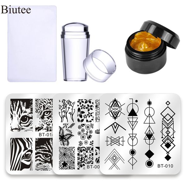 

biutee templates nail stamping set stamping poly gel set tiger face flowers nail plates design silicone stamp with poly gel