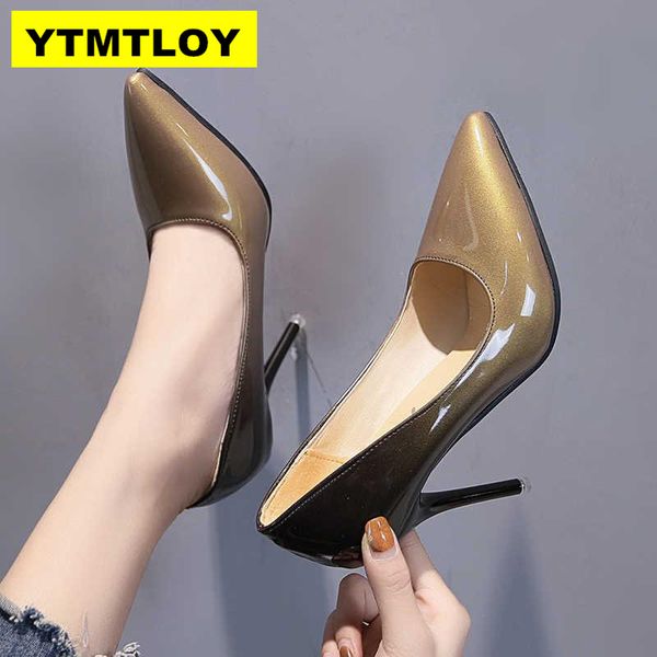 

2019 теневой женская обувь toe pumps остроконечные лакированной кожи платье бордовый 10cm высокие каблуки лодка обувь свадебная обувь zapato, Black