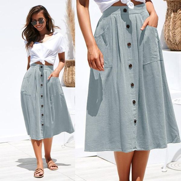 

spring midi ladies skirt summer a line vintage buttons harajuku skirt mujer high waist wrap skirts for women fashion streeetwear, Black