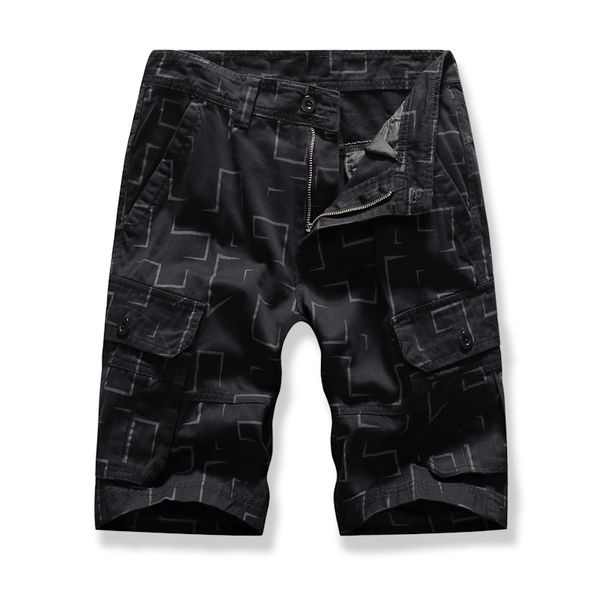 

hee grand men's multi-pocket pants summer new geometric pattern printing plus size tooling shorts casual beach pants mkd1648, White;black