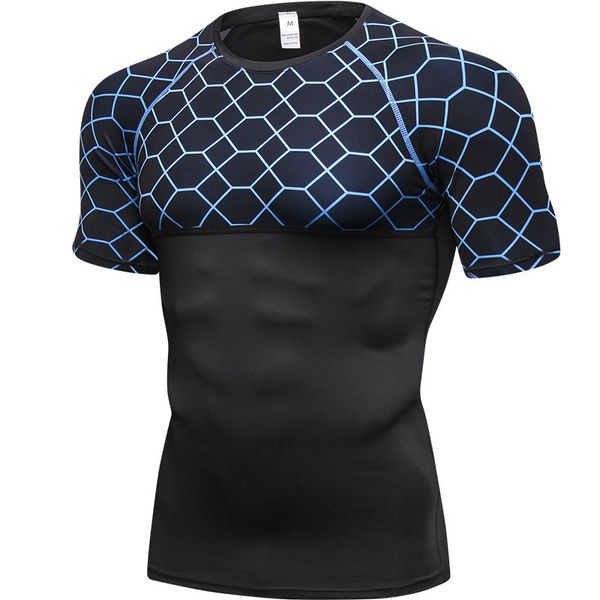 

quick dry rashgard sport shirt men compression fitness tight tees gym training clothing men's running t-shirts soccer jersey, Black;blue