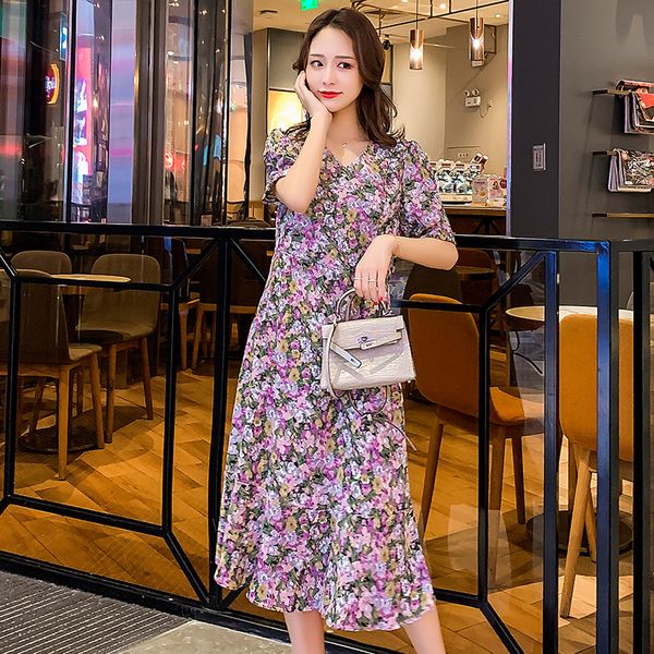 

9241# maternity dress summer lactation chiffon nursing short sleeve loose stylish floral dress for pregnant women mom, White