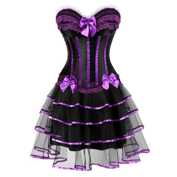 

corset dresses for women gothic halloween cosplay costume corset with mini tutu skirt ladies purple corsets and bustiers plus, Black;white