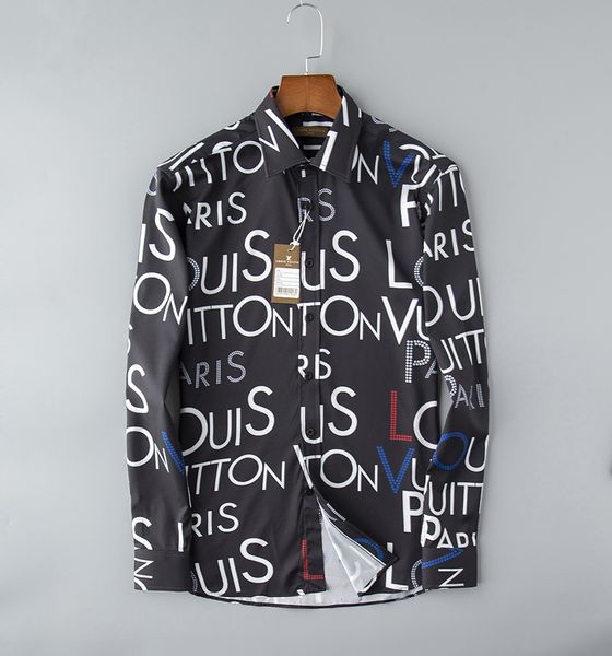 

european size 2019 men business and leisure fashion shirts slim long sleeve shirt printing medusa crime, White;black