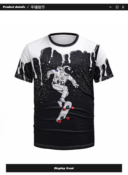 

2020 3d printed astronaut skateboarding t-shirt short sleeve men/women summer fashion casual t-shirt, White;black