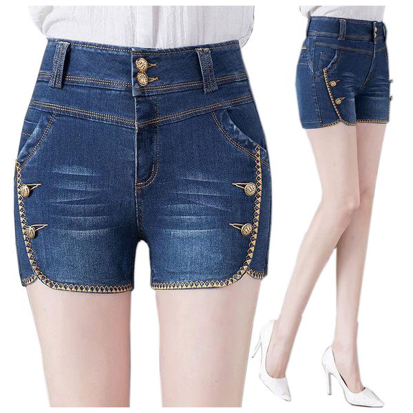 

designer crochet shorts women jeans high waist jeans casuall summer elastic slim ture girl blue black wholesale stretch short pant