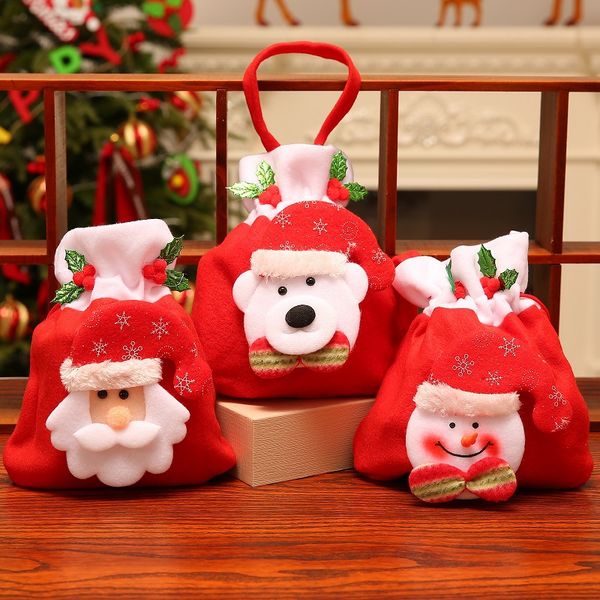 

christmas apple gift bag flannel candy bag cartoon drawstring tote bag xmas santa claus snowman bear portable gift pouch dbc vt1061
