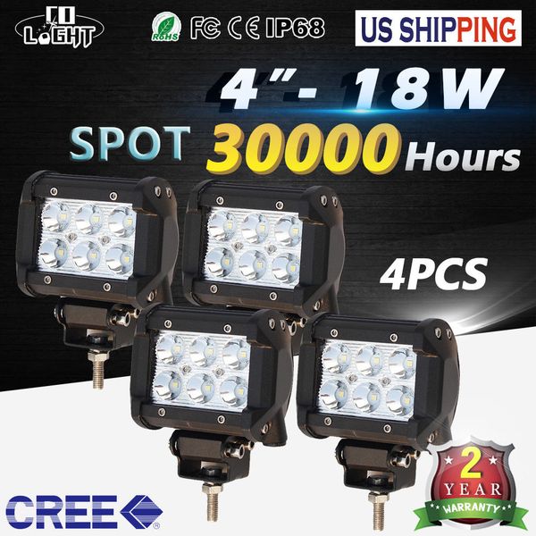 

led light bar 4 дюйма 18w пятно flood вождения свет работы автомобиль для atv suv 4x4 offroad truck camper автомобиля 12v-стайлинга