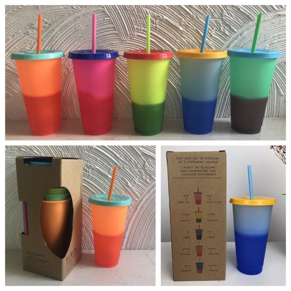 

with lid straw changing color mugs tumblers magic plastic drinking cup environmental protection coffee mug 5 colors