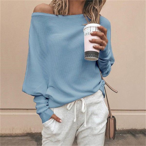 

autumn casual loose batwing sleeve sweater pullovers solid color off shoulder sweater pullover loose casual knitwear jumper, White;black