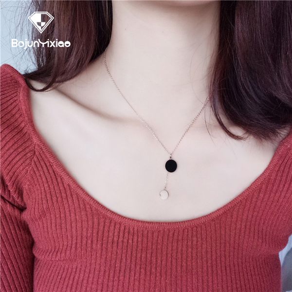 

joker temperament short clavicle chain fashion simple titanium steel necklace women necklace wild sweater chain pendant jewelry, Silver