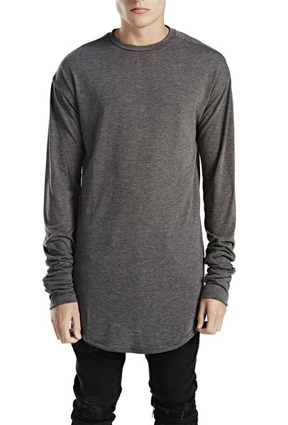 

mens fashion hip hop arc hem bottoming shirt modal solid color personality long sleeve trend male t, White;black