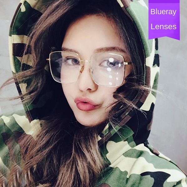 

anti-blue light metal large frame frame fashion plain glasses zhou yangqing face repairing glasses, Silver