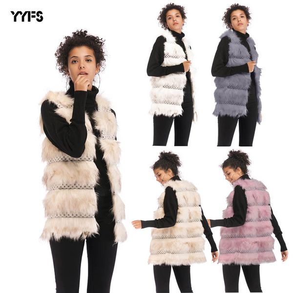 

yyfs 2018 new winter faux fur vest abrigo mujer manteau femme hiver warmer multi-layer patchwork streetwear vest women, Black