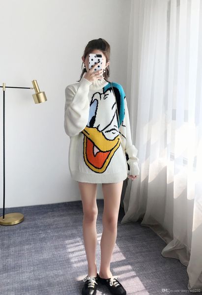 

928 2019 осень бесплатная доставка черепаха шеи кнопки с длинным рукавом кардиган письмо мода выпускного вечера женщин свитер свитер элитные, White